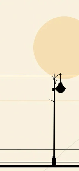 Fondo de pantalla de atardecer urbano minimalista | Silueta de ciudad abstracta con luna llena