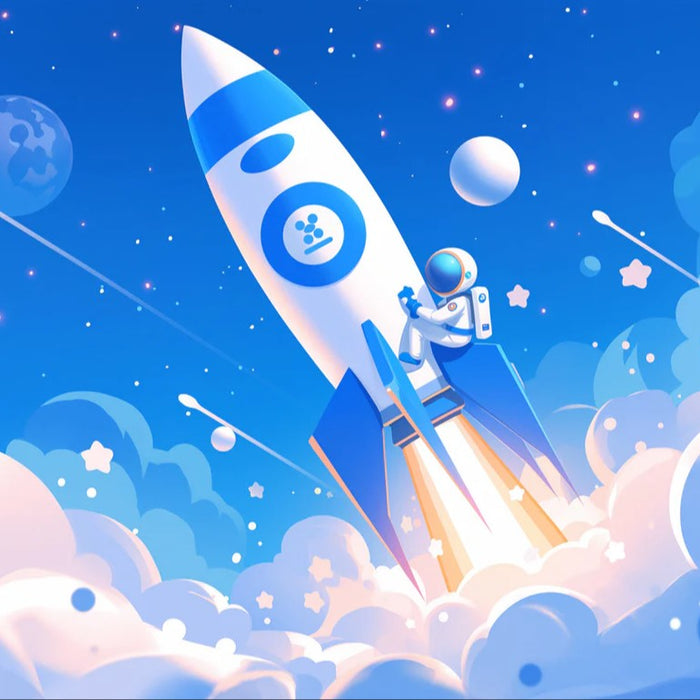 Astronaut and Rocket Mural Wallpaper in Child's Room | Blue, Purple, and Orange Astronaut and Rocket -2