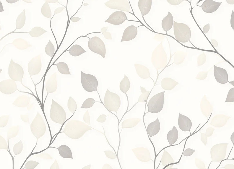 Minimalist Fine Line Leaf Mural Wallpaper — Neutral Sketch Design