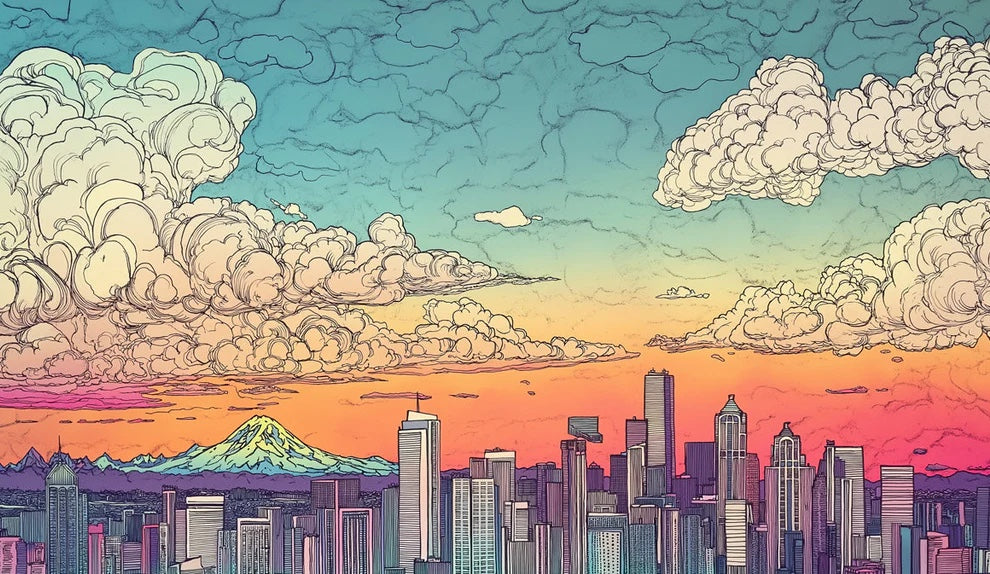 Dreamy Seattle Skyline Mural | Serene Bedroom Escape