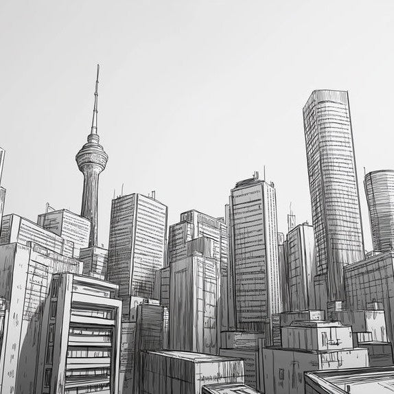 Papel tapiz mural de paisaje urbano de Toronto en blanco y negro para oficina | Paisaje urbano de Toronto en blanco y negro