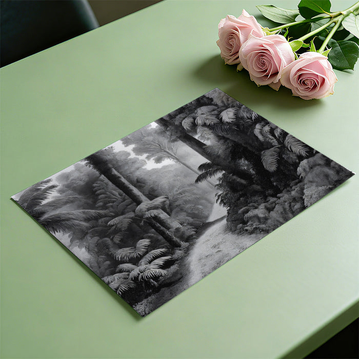 Majestic Rainforest Path Mural Wallpaper | Antique Monochrome Forest