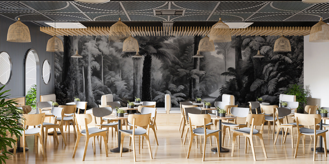 Majestic Rainforest Path Mural Wallpaper | Antique Monochrome Forest