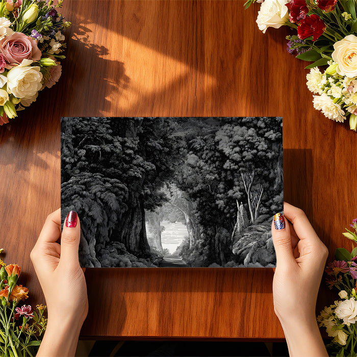 Wilderness Landscape Etching Mural Wallpaper | Panoramic Forest View