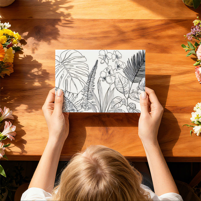 Minimalist Tropical Outline Mural Wallpaper | Modern Botanical Line Art