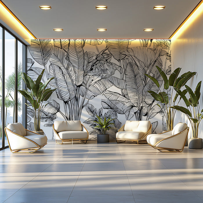 Sketchy Banana Leaf Mural Wallpaper | Energetic Botanical Ink