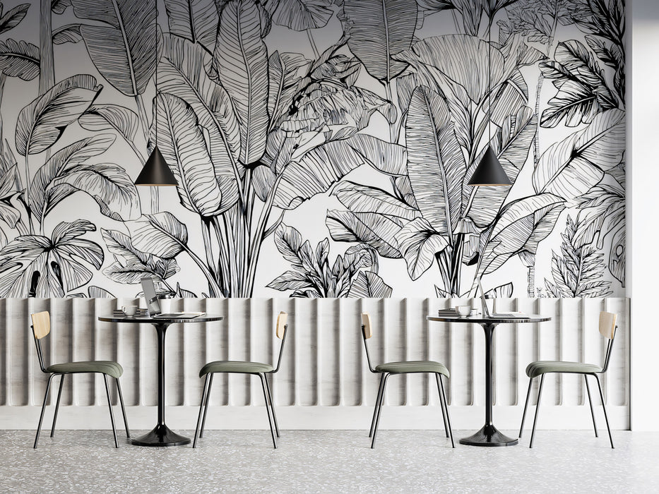 Sketchy Banana Leaf Mural Wallpaper | Energetic Botanical Ink