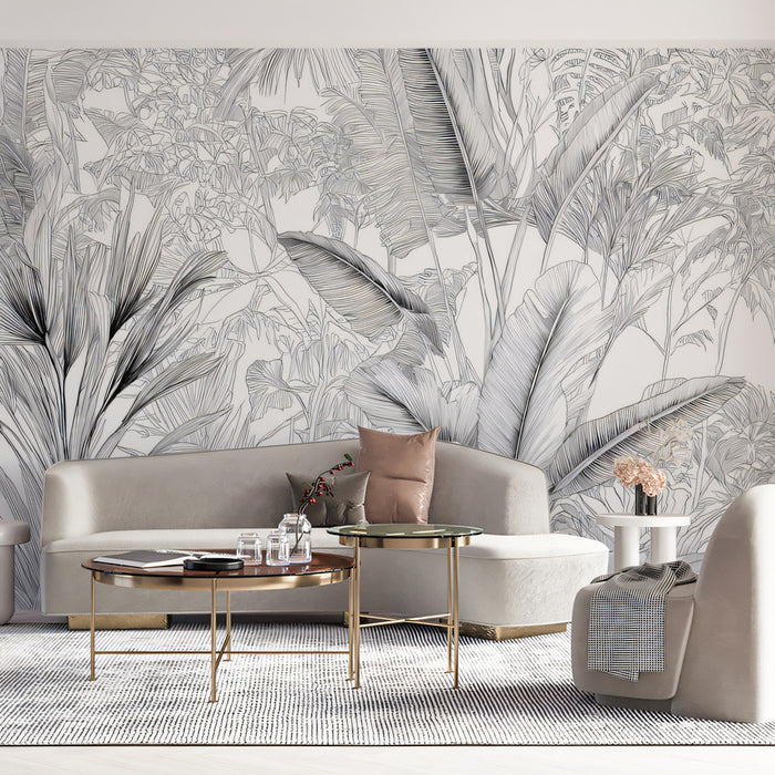 Intricate Palm Forest Mural Wallpaper | Fine Line Jungle Art