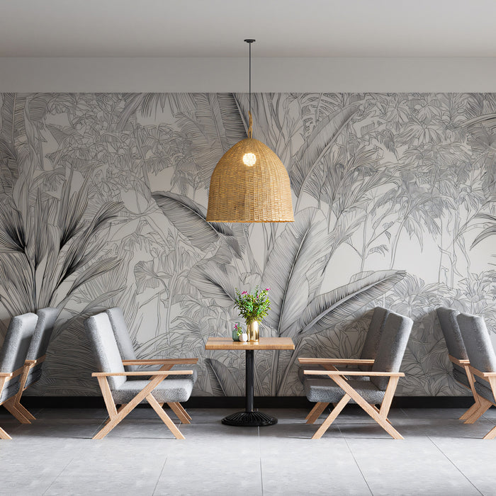 Intricate Palm Forest Mural Wallpaper | Fine Line Jungle Art