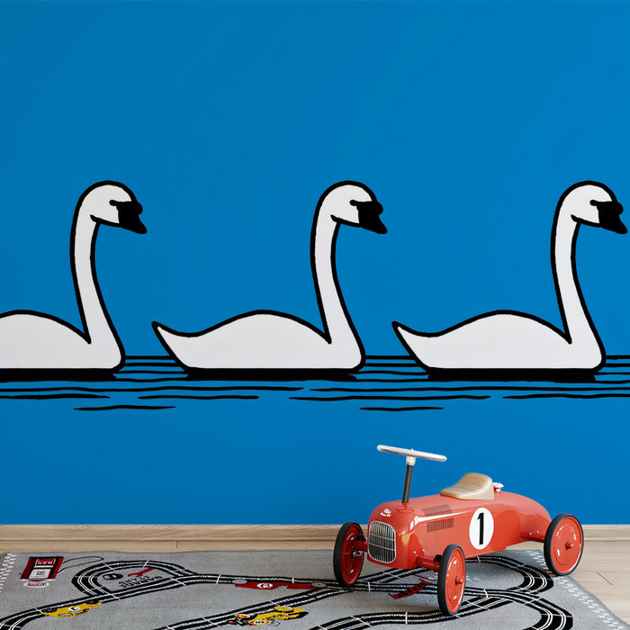 Pop Art Swans Mural Wallpaper | Bold Comic Style