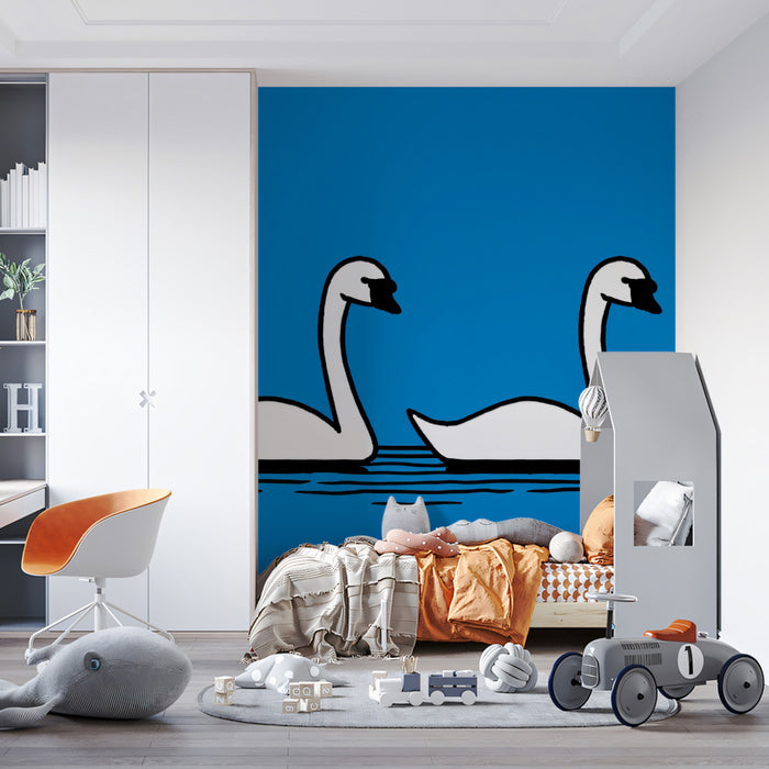 Pop Art Swans Mural Wallpaper | Bold Comic Style