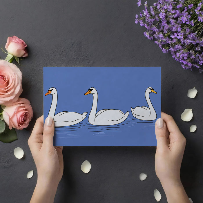 Hand-Drawn Whimsical Swans Mural Wallpaper | Soft Blue Illustration