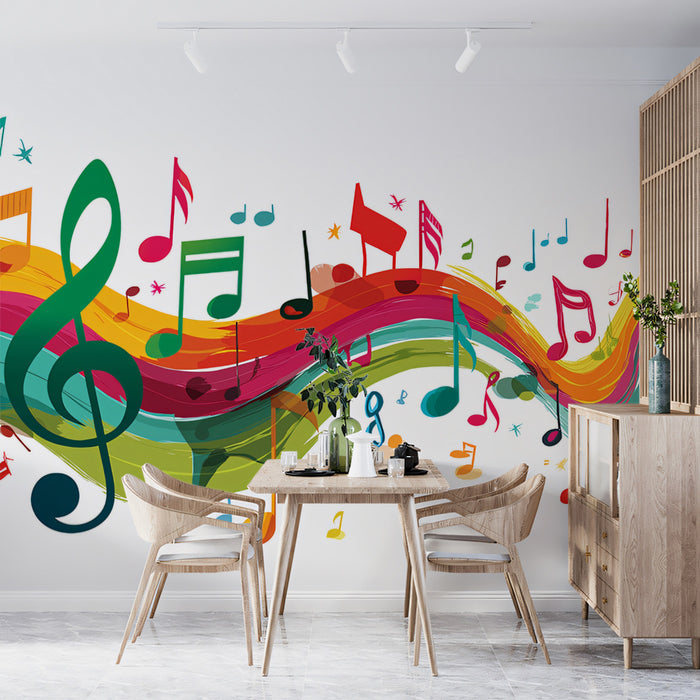 Rainbow Music Notes Mural Wallpaper | Artistic Melody Flow