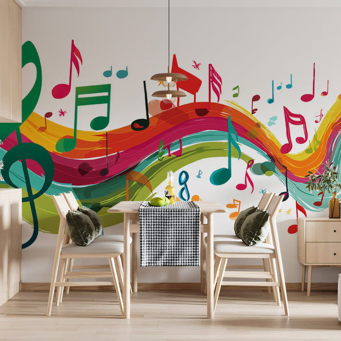 Rainbow Music Notes Mural Wallpaper | Artistic Melody Flow