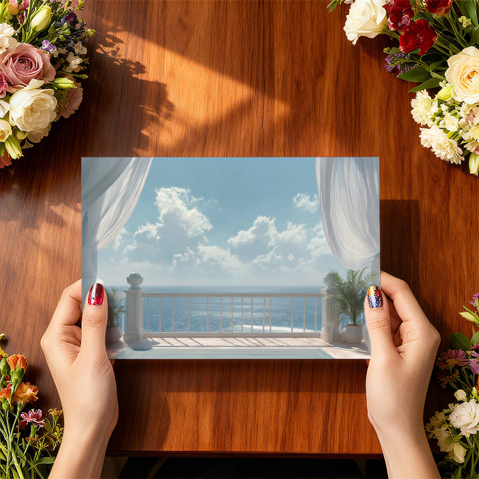 Breezy Curtains Terrace Mural Wallpaper | Relaxing Coastal Vibe