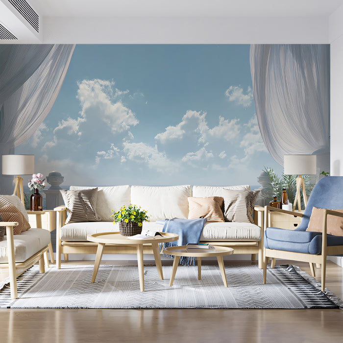 Breezy Curtains Terrace Mural Wallpaper | Relaxing Coastal Vibe