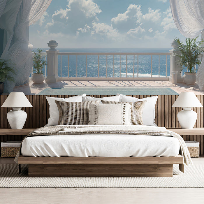 Breezy Curtains Terrace Mural Wallpaper | Relaxing Coastal Vibe