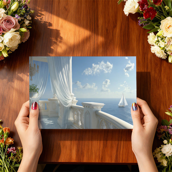 Ornate Side Balcony Mural Wallpaper | Elegant Chandelier View