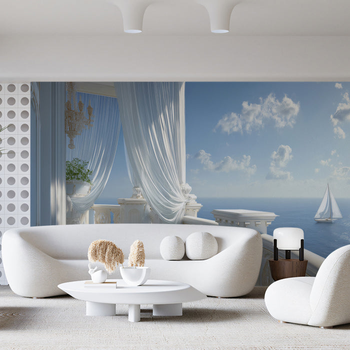 Ornate Side Balcony Mural Wallpaper | Elegant Chandelier View