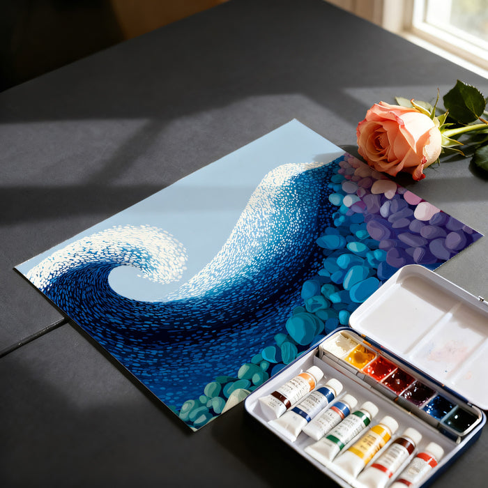 Stylized Ocean Wave Mural Wallpaper | Colorful Pebbles Art