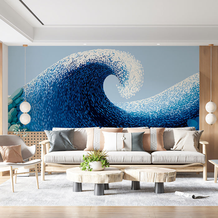Stylized Ocean Wave Mural Wallpaper | Colorful Pebbles Art