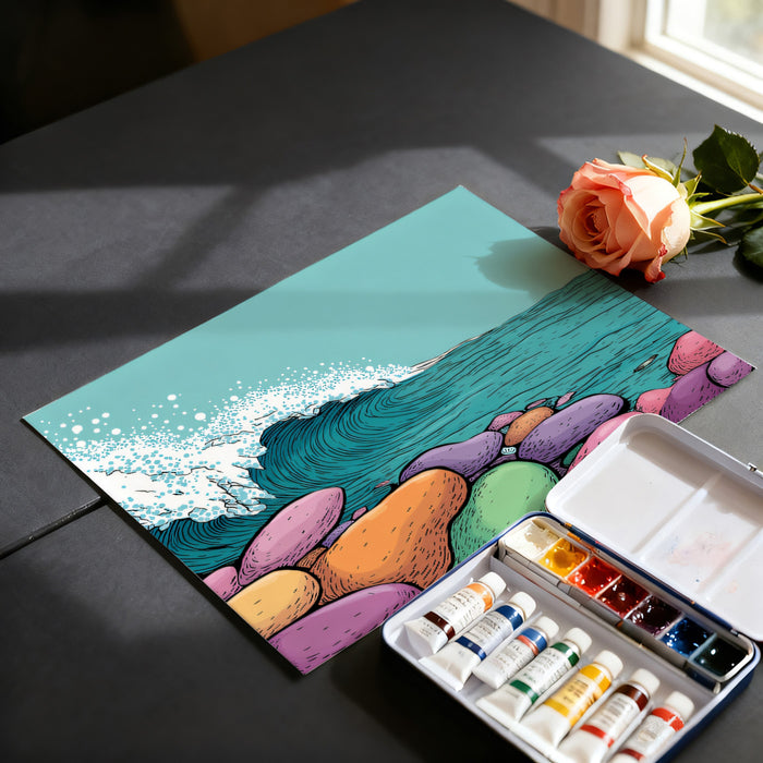 Comic Style Crashing Wave Mural Wallpaper | Retro Pop Art Beach