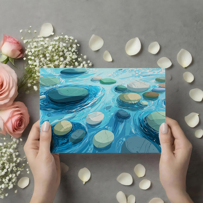 Tranquil River Stones Mural Wallpaper | Stylized Blue Water