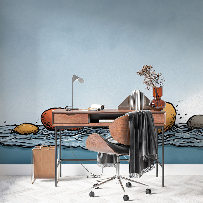 Sketchy Seaside Pebbles Mural Wallpaper | Hand-Drawn Coast