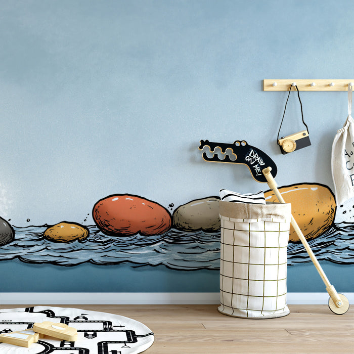 Sketchy Seaside Pebbles Mural Wallpaper | Hand-Drawn Coast