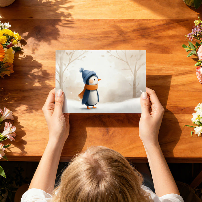 Cute Winter Penguin Mural Wallpaper | Soft Snowy Forest