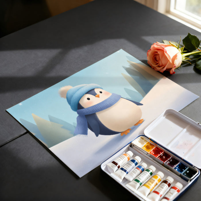 Adorable Penguin Character Mural Wallpaper | Stylized Winter Scene