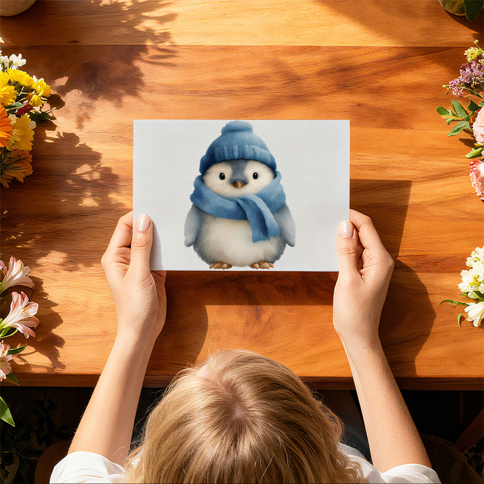 Fluffy Baby Penguin Mural Wallpaper | Cozy Knitted Hat