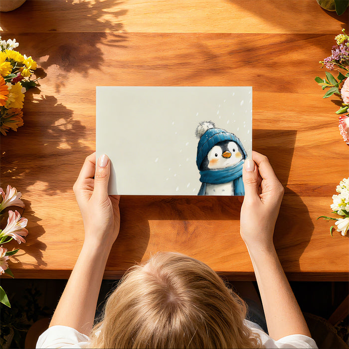 Snow Gazing Penguin Mural Wallpaper | Gentle Winter Flurries