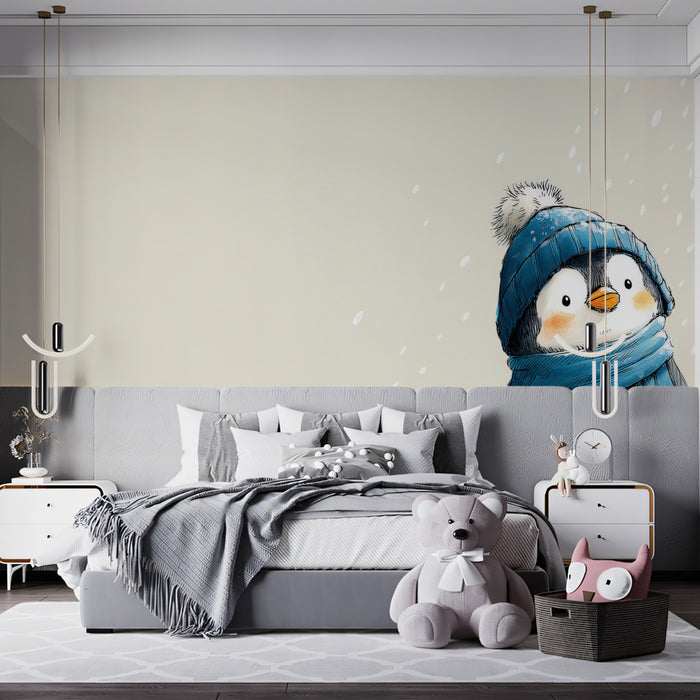 Snow Gazing Penguin Mural Wallpaper | Gentle Winter Flurries