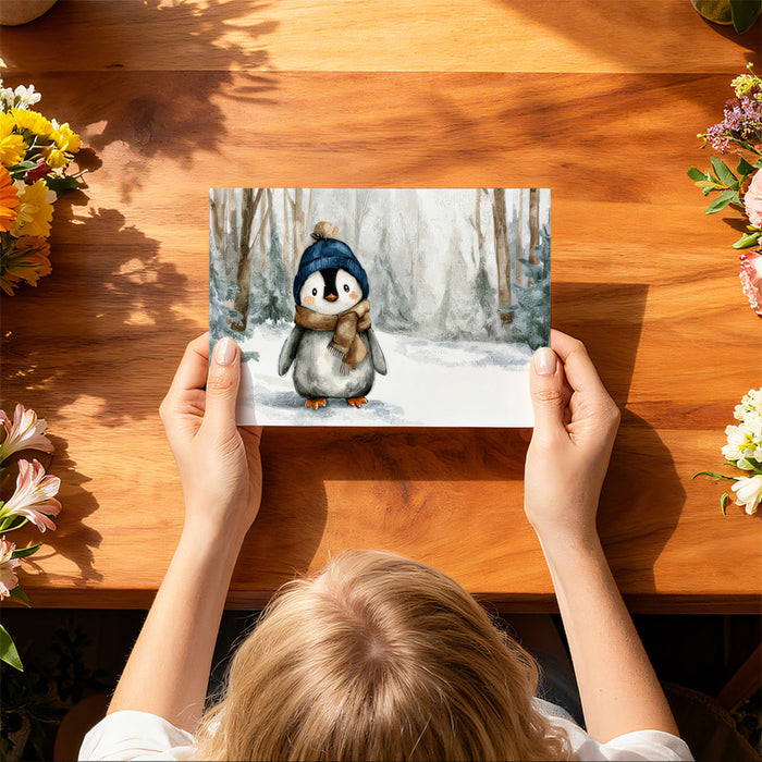 Watercolor Penguin Forest Mural Wallpaper | Classic Holiday Art