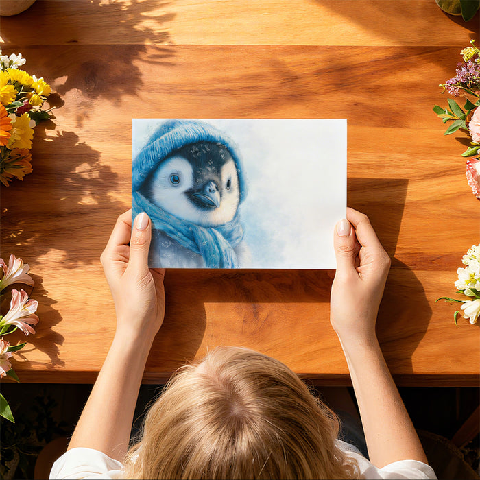 Hyper-Realistic Baby Penguin Mural Wallpaper | Blue Knit Detail