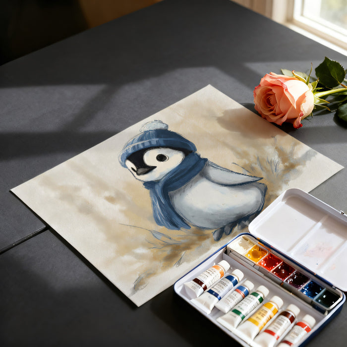 Watercolor Baby Penguin Mural Wallpaper | Soft Earthy Tones