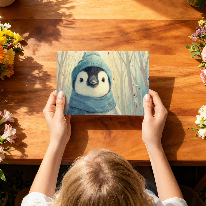 Close-Up Winter Penguin Mural Wallpaper | Soft Pastel Forest