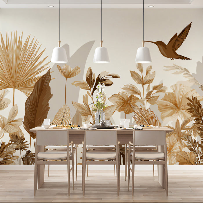 Tropical Sepia Floral Mural Wallpaper | Panoramic Nature Border