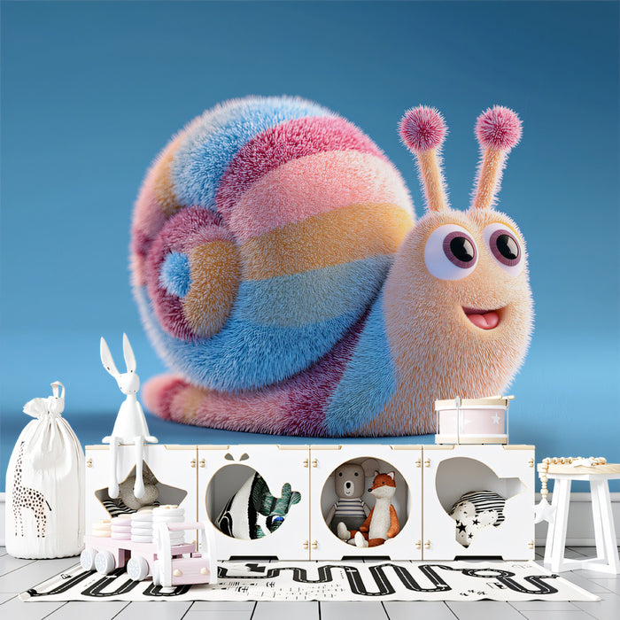 Fluffy Rainbow Snail Mural Wallpaper | 3D Pastel Art