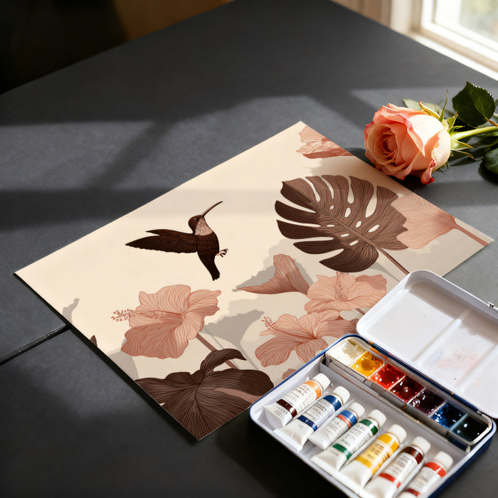 Sepia Tropical Garden Mural Wallpaper | Vintage Hummingbird Art