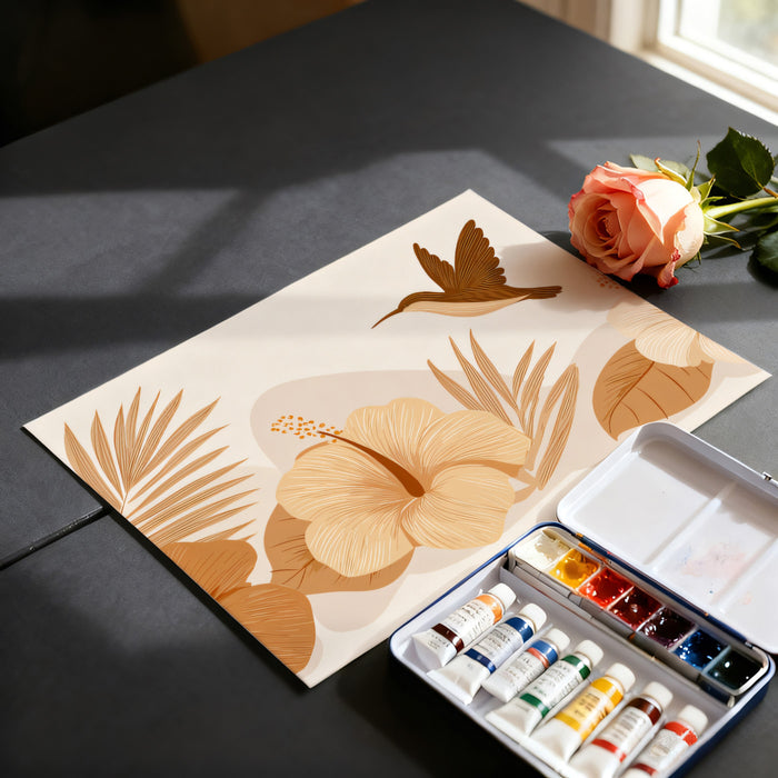 Terracotta Tropical Border Mural Wallpaper | Warm Floral Landscape