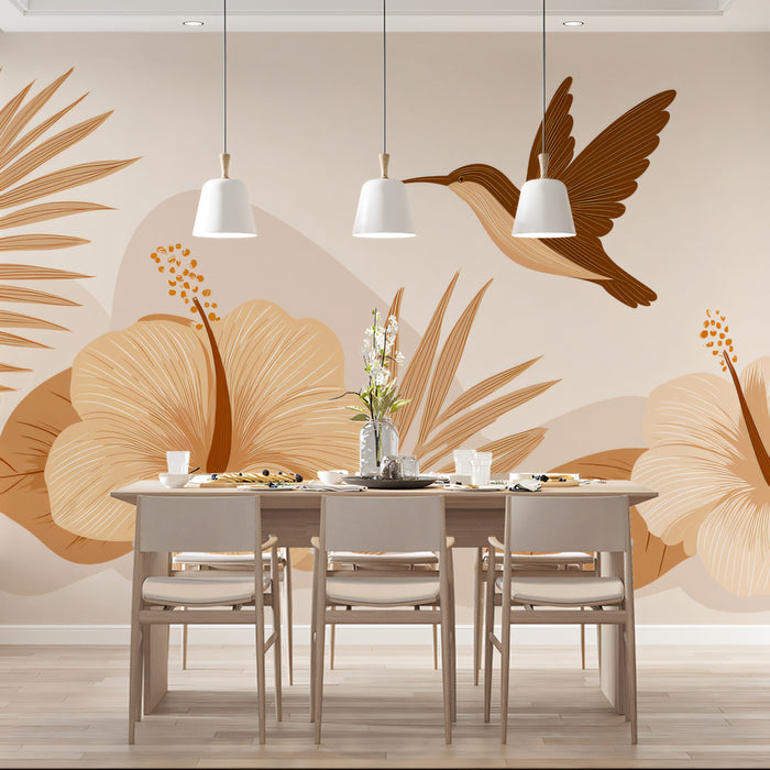 Terracotta Tropical Border Mural Wallpaper | Warm Floral Landscape