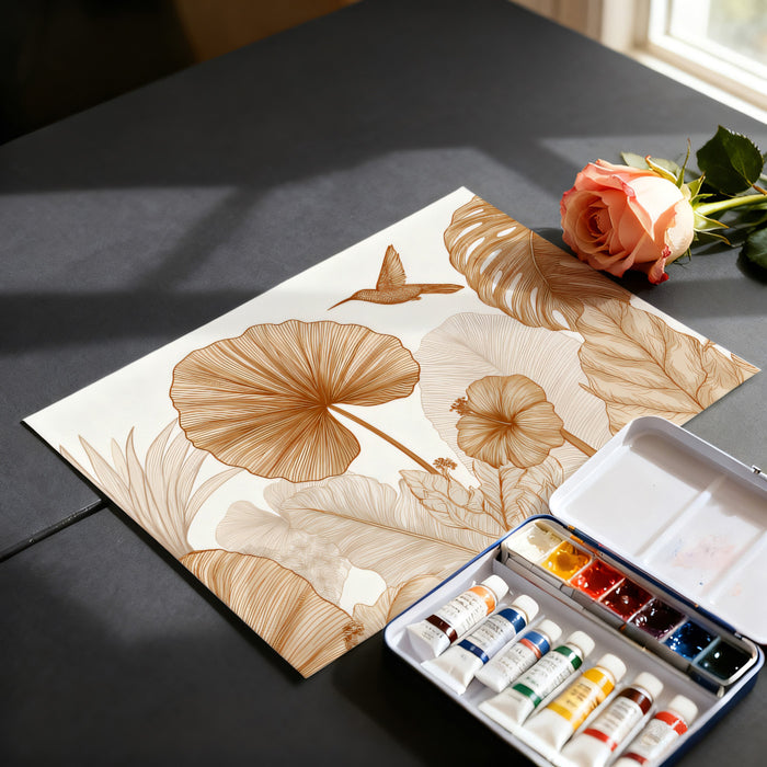 Golden Line Art Jungle Mural Wallpaper | Luxury Botanical Sketch