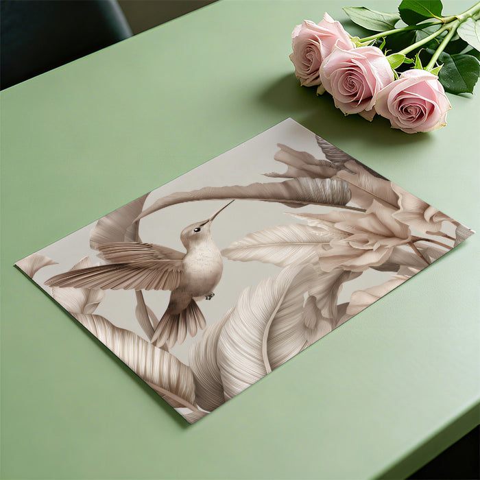 Soft Sepia Hummingbird Mural Wallpaper | Realistic Botanical Art