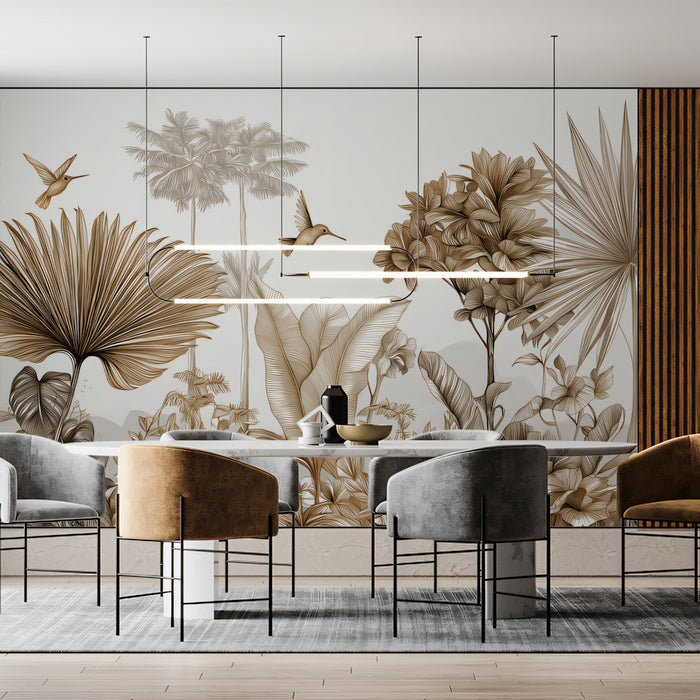 Sepia Palm Landscape Mural Wallpaper | Panoramic Nature View