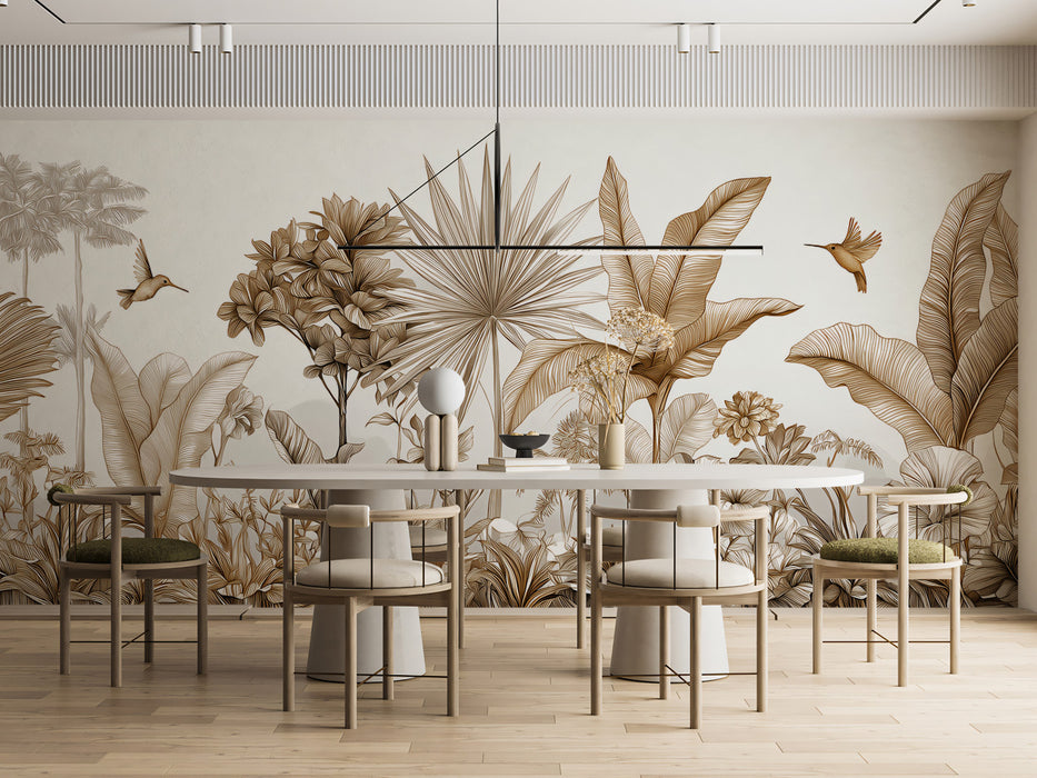 Sepia Palm Landscape Mural Wallpaper | Panoramic Nature View