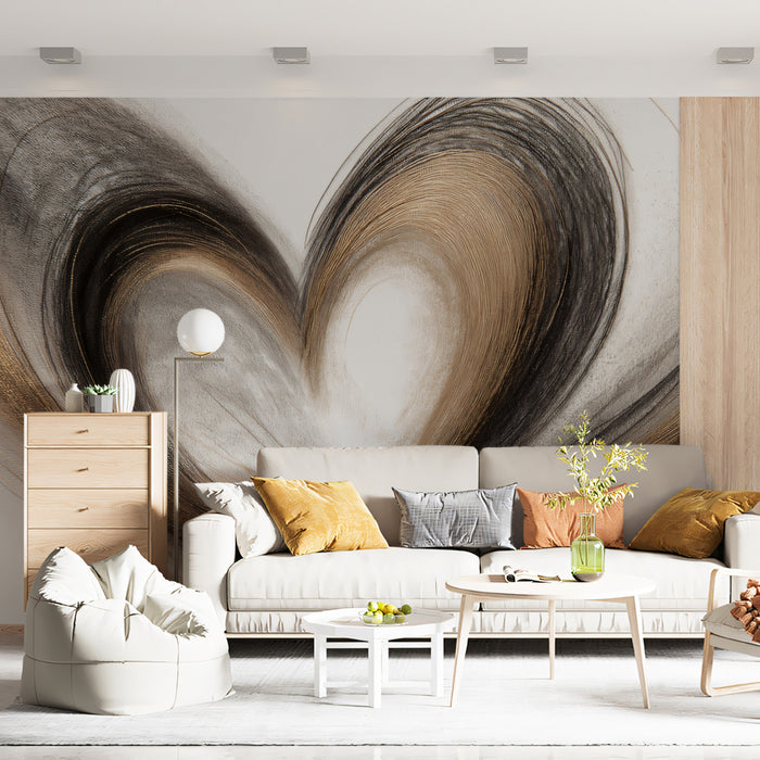 Abstract Heart of Gold Mural Wallpaper | Artistic Textured Sketch