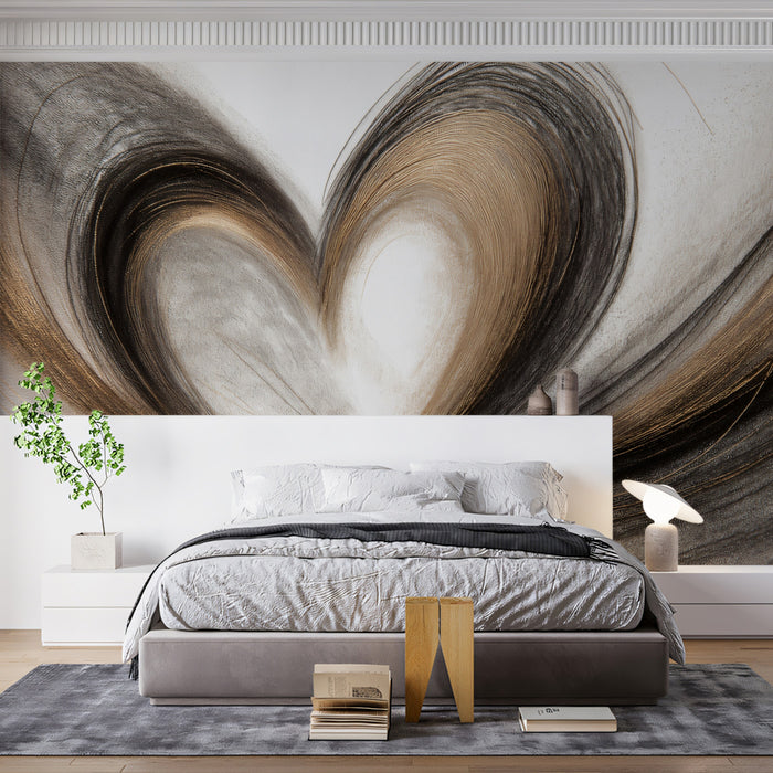 Abstract Heart of Gold Mural Wallpaper | Artistic Textured Sketch