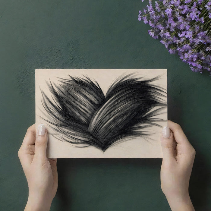Sketchy Fur Heart Mural Wallpaper | Textured Black and White Art